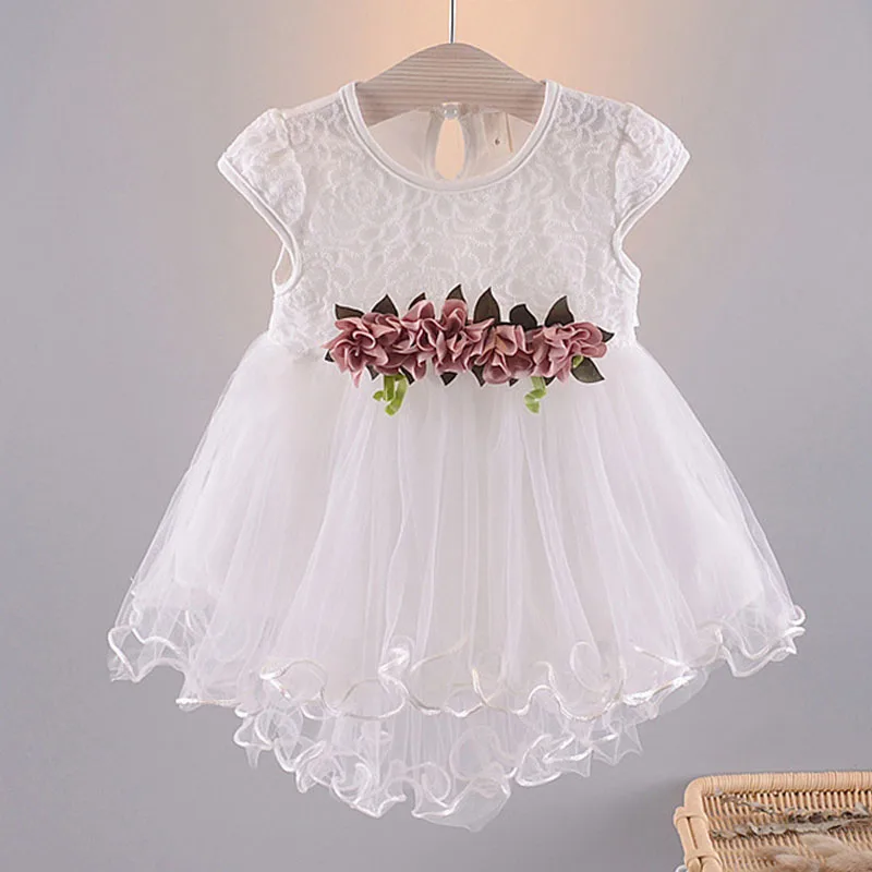 

0-4Years Baby Girls Dress Kid Princess Party Clothes Toddler 4 Color Flower Mesh Children Clothing Sleeveless Summer Outfit A457