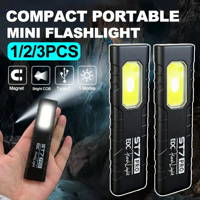 

ST7 PRO EDC Flashlight 550 Lumens Rechargeable LED Flashlight with Magnetic Base and Pocket Clip Compact Work Light ABS Material