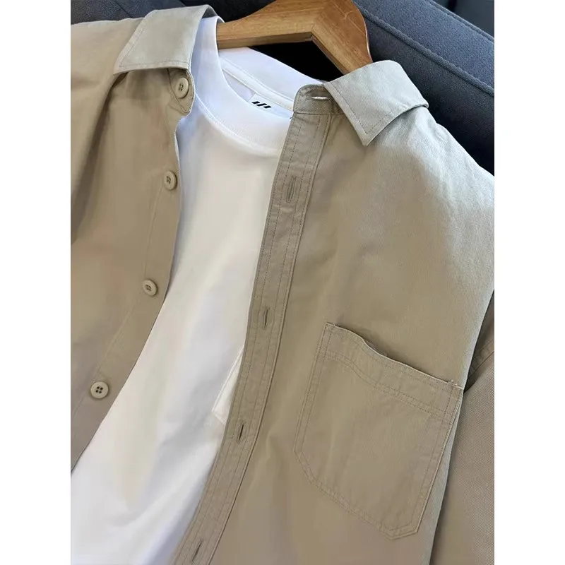 スリムフィット ロングスリーブ カジュアル irt メンズ ファッション ワークウェア 薄手 多用途 シンプル アウター 通気性 コットン 春 秋