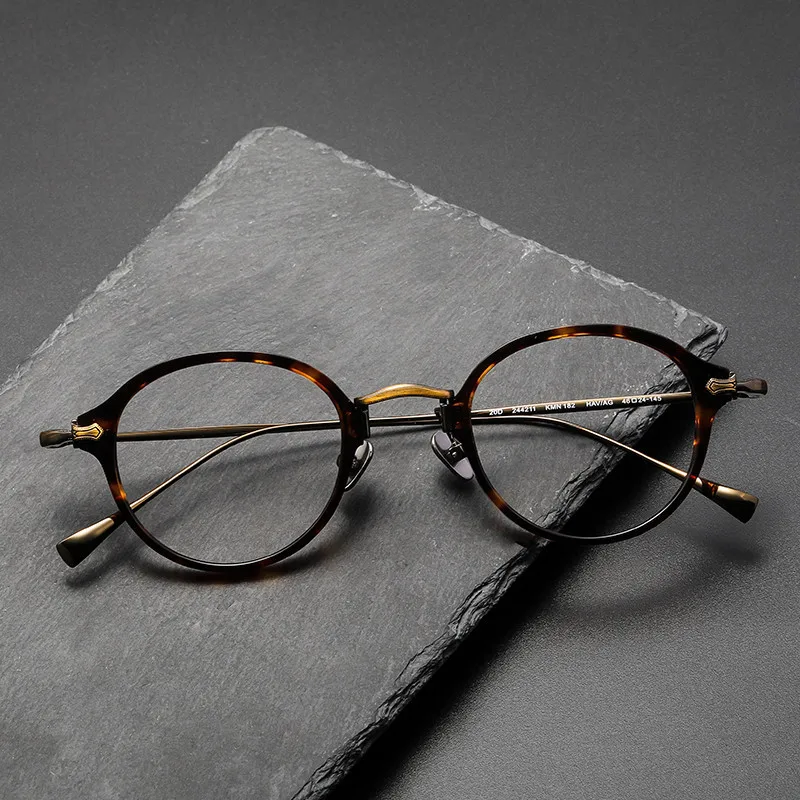 

Ultra-Light Vintage round Acetate Glasses Frame with Pure Titanium Legs Fashion Eyeglasses in Candy Colors