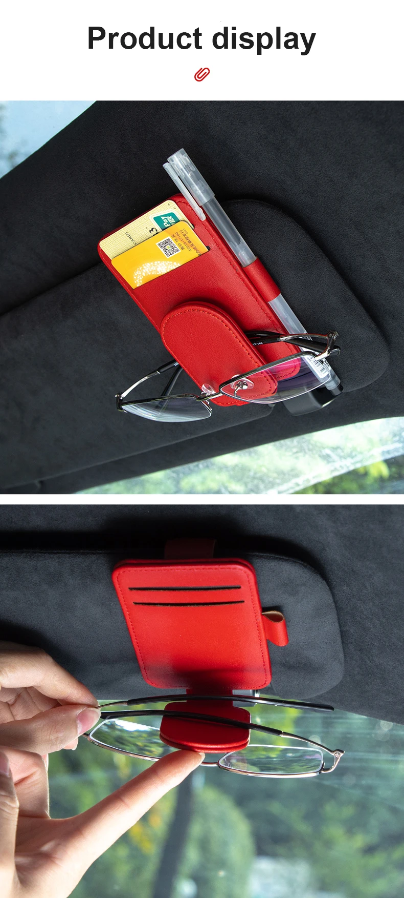 JFBONIN Leder-Autosonnenblenden-Organizer mit magnetischem Clip, Stift- und Kartenhalter, kreativer Sonnenschutz-Aufbewahrungskoffer – Detail 11
