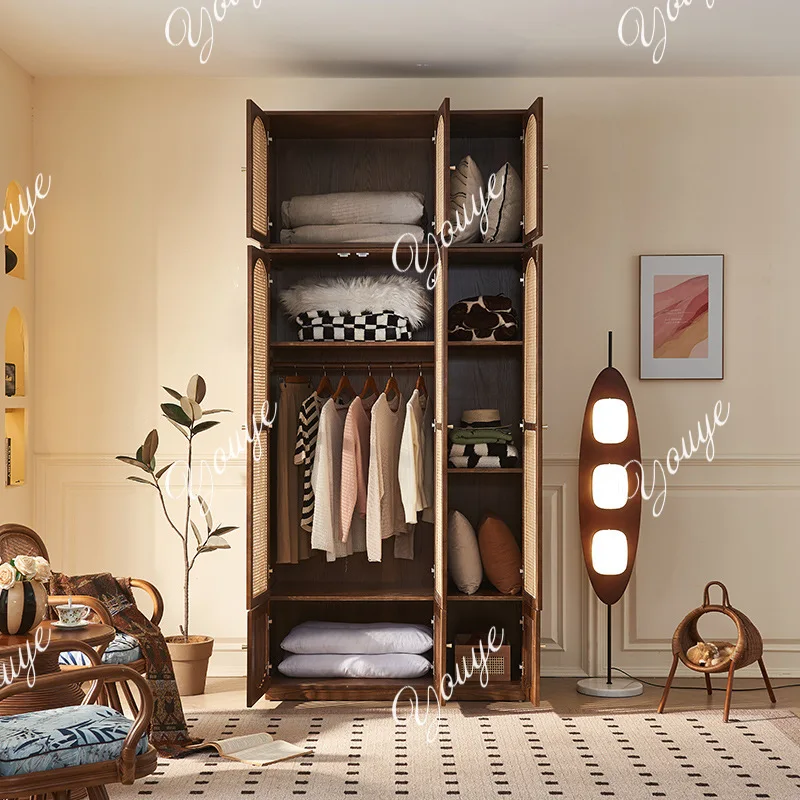 

Medieval rattan solid wood wardrobe combination large capacity multi-specification wardrobe multi-functional partition bedroom s