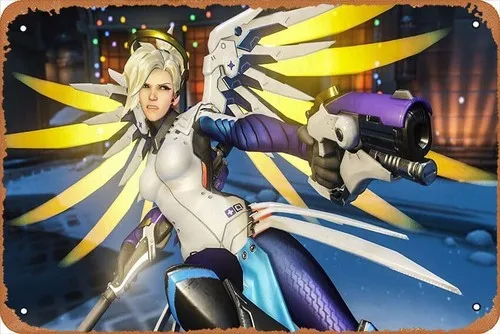 Affiche de jeu Overwatch, Mercy, décoration murale pour la maison, plaque en métal rétro