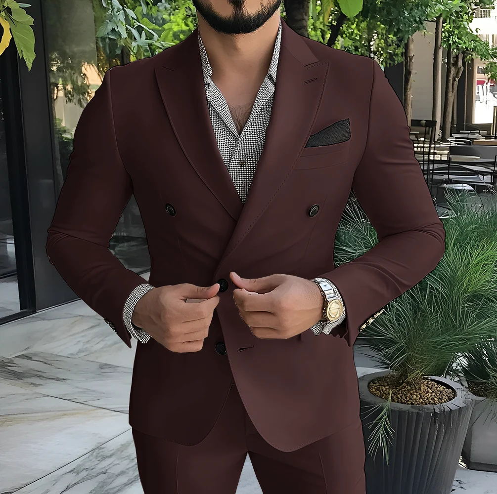 Classic Men's Suit Double Breasted Blazer 2 Piece Suit Wedding Groom Ivory Tuxedo Jacket Pants Male Slim Fit Outfit - Image 4