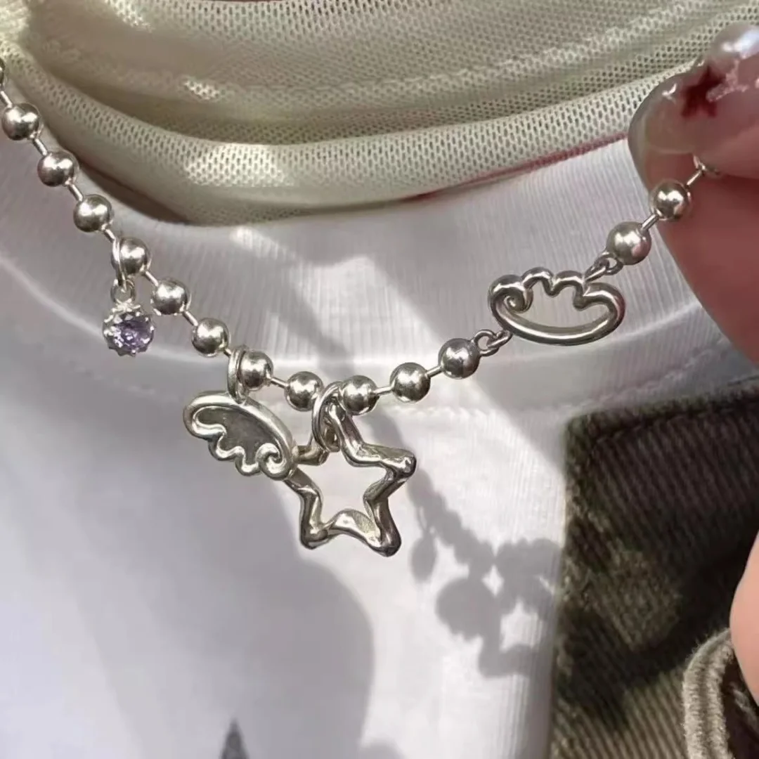 

DUTRIEUX New Trend Y2K Heart Star Pendant Necklace For Women Sweet and Spicy Girl Party Simple Fashion Jewelry Accessories Gift