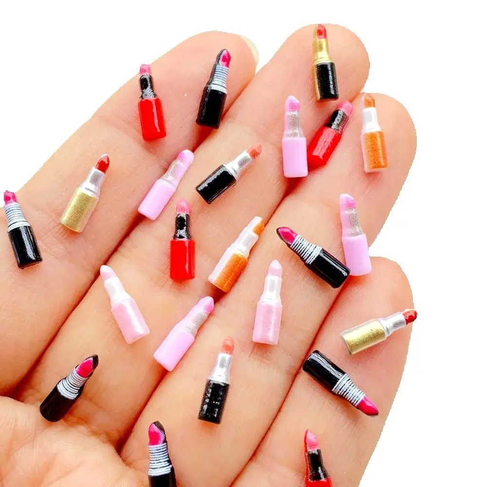 60 Stück niedliche, farbenfrohe Mini-Lippenstift-Figuren aus Kunstharz mit flacher Rückseite für DIY-Scrapbook-Dekoration, Schmuck und Bastelzubehör