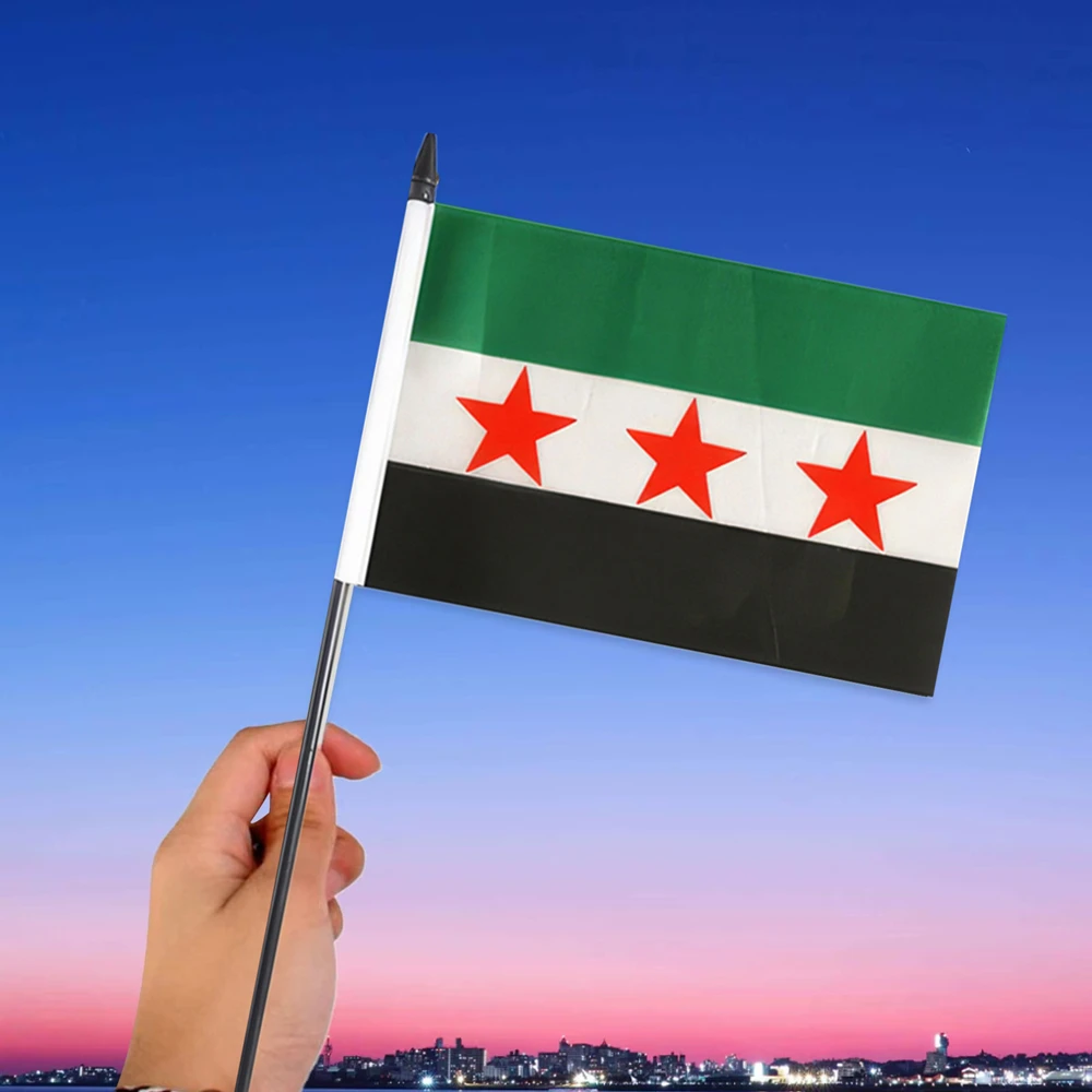 10/20PCS Syrian Flag 14*21cm Polyester Holding Banner The Syrian Arab Republic Syrian Three Star Flag For Car Home Decoration