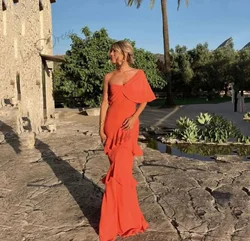 Orange Color Evening Dresses 2024 Luxury Dress for Weddings Chiffon Fish Tail Wedding Party Dress Es Lena  Layered