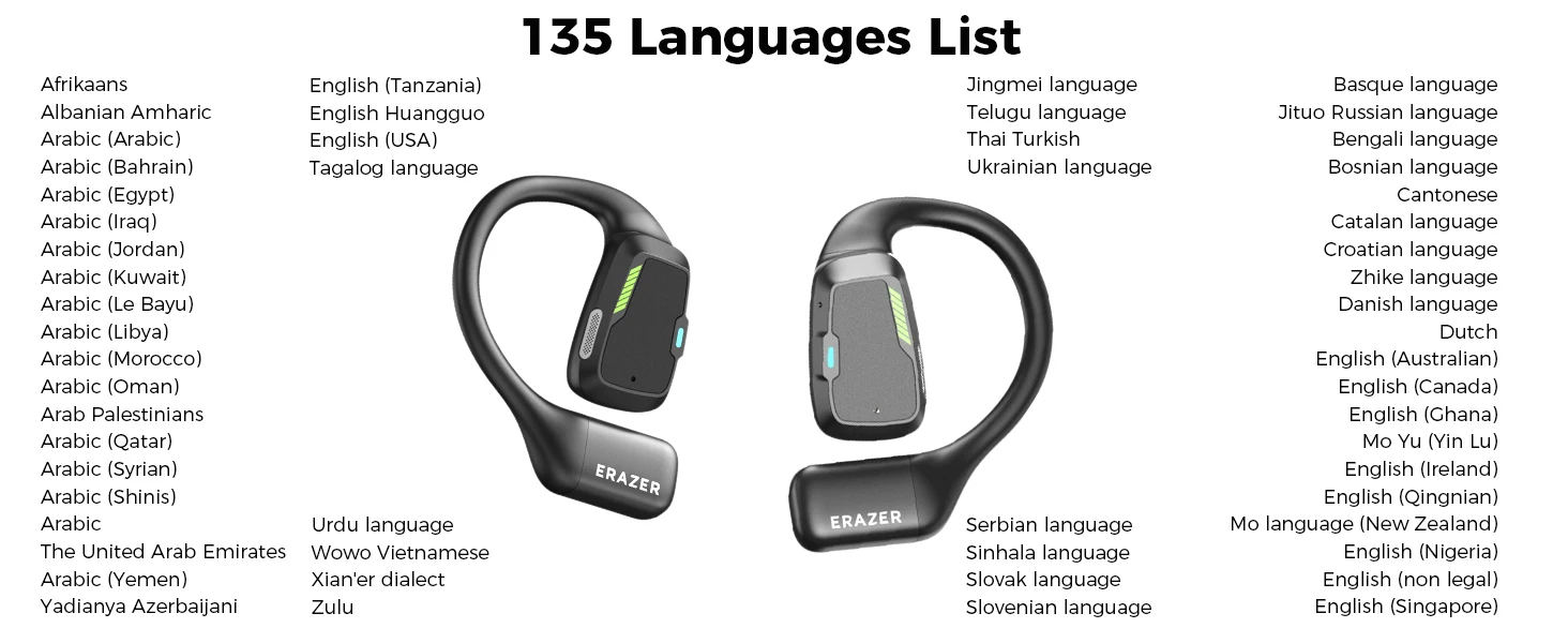 XP6 Auricolari Traduzione AI In Tempo Reale – 135 Lingue, Bluetooth 5.4, 40H Battery, Touchscreen