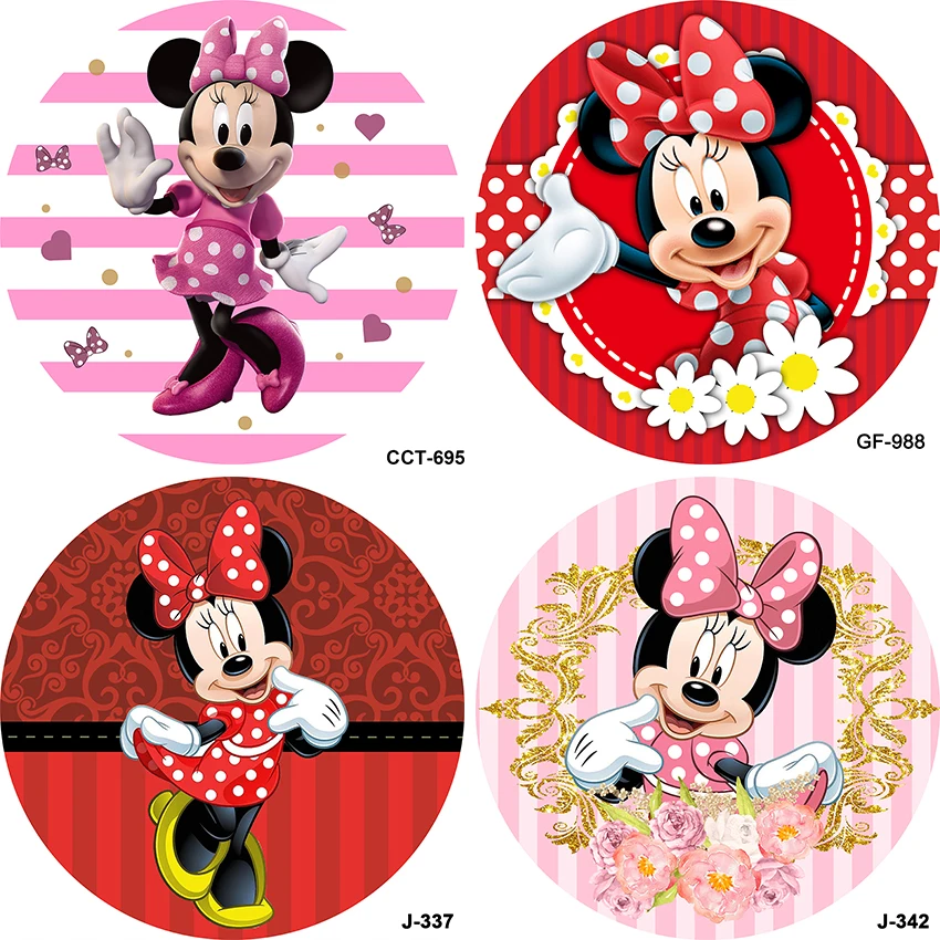 Disney Round Background Photo Backdrop Cartoon Mickey Minnie Mouse Girl Birthday Stage Decor Banner Photocall Circle Backdrops