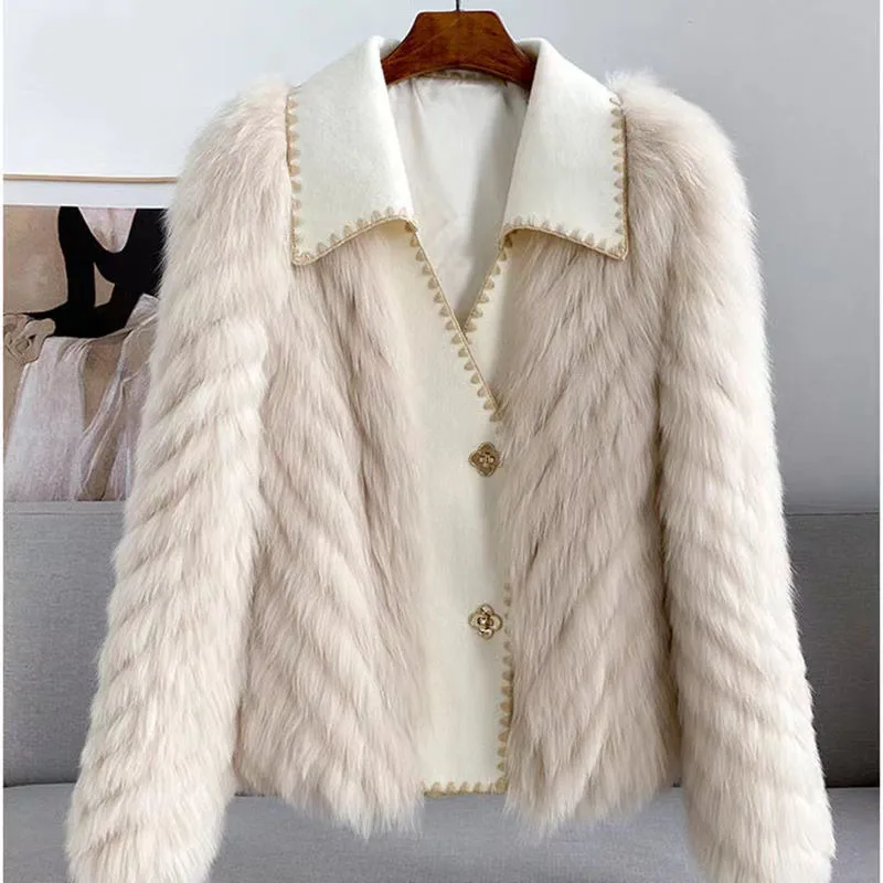 Popular High-end Hepburn Style Short Coat For Women\'s Winter 2024 New Mink Coat Ladies Fur Jackets Fox Fur Car Strip Mink Jacket