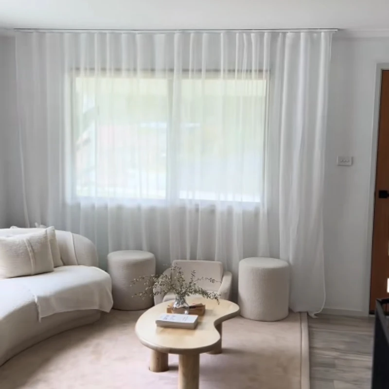 S-Falten Weiße Tüll-Gardinen für Wohnzimmer, Esszimmer, Schlafzimmer – Transparente Voile für Fenster, Modische Elegante Türvorhänge – Detail 7