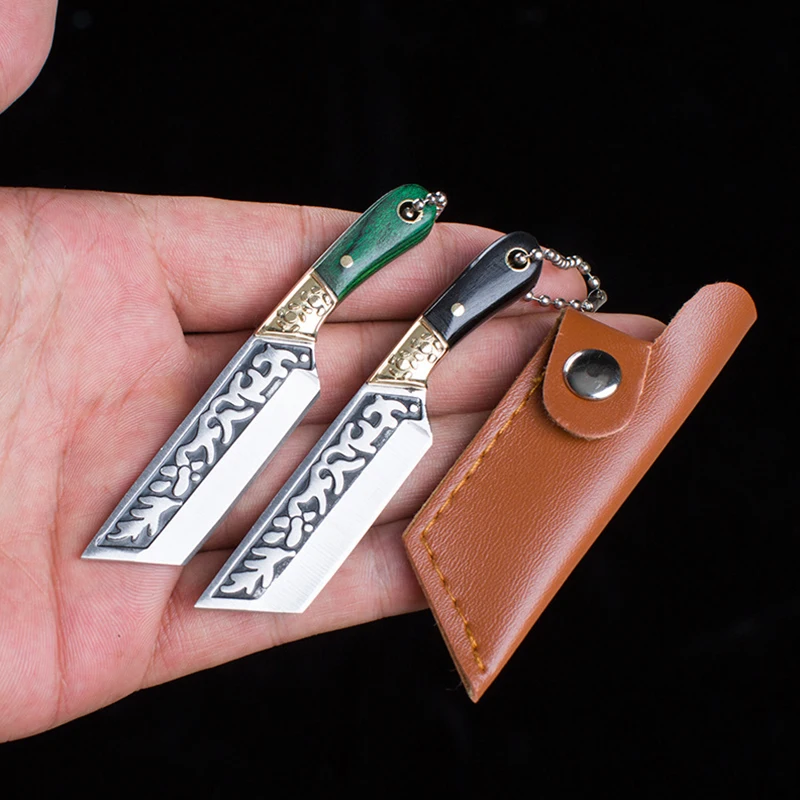 Creative Carved Straight Knife Key Chain Outdoor Camping Fishing Tool Pocket Knife Stainless Steel Forging Knives Phone Pendant