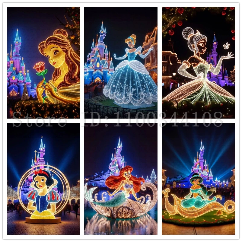 

Disney Princess Puzzles for Children Gifts Gift Snow White Mermaid Cinderella Castle Cartoon Jigsaw Puzzles Stress Relief Toys