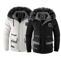 Men's Winter Fur Collar Parkas Jackets Casual Thicken Fleece Warm Down Coats Outdoor Windbreaker Windproof Outwear Mens Clothing