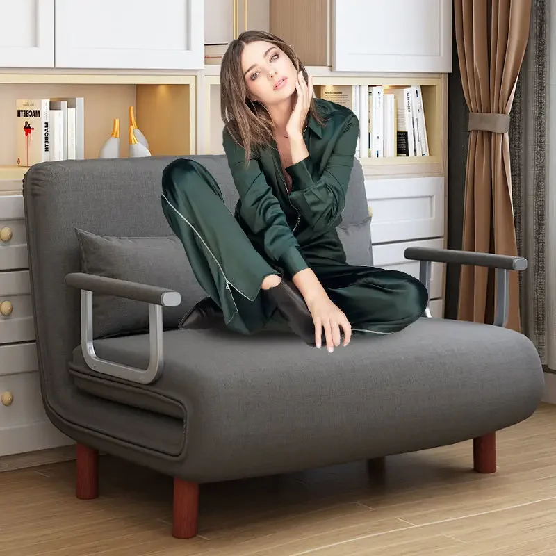 Folding sofa bed dual-purpose living room multi-functional lunch break lazy sofa space saving single Internet celebrity fabric