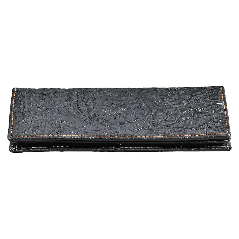 KANGAROO KINGDOM vintage men wallet long slim bifold credit card holder purse genuine leather 3D printed