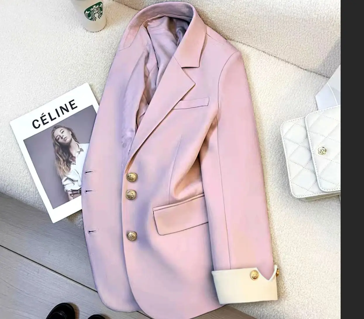 Frauen Design Gefühl Nische Lose Blazer Jacke Weibliche Pendeln Spleißen Anzug Tops Süße Anzug Mantel Chic Einreiher Outwear