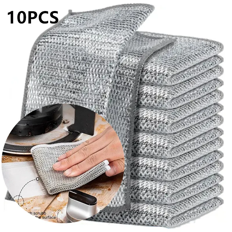 Thickened Steel Wire Cleaning Cloth Non-Scratch Double-layer Iron Microfiber Mesh Dishrag Washing Pot Rags Kitchen Towel