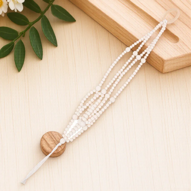 

Flowerpot Wall Hanger Natural Wood Beads Macrame Plant Hanging Holder for Garden Deck Living Room Wall Decorative Storage