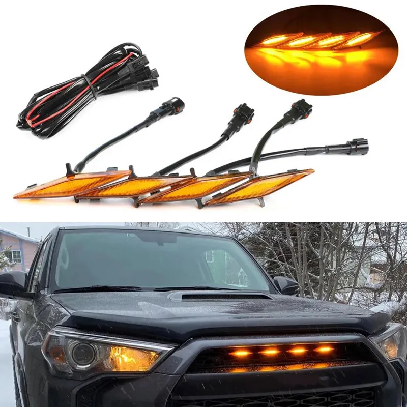 

4PCS LED Front Grille Lights White Amber Light External Grille Lamps Daytime running lamps For Toyota 4Runner TRD Pro 2014-2019