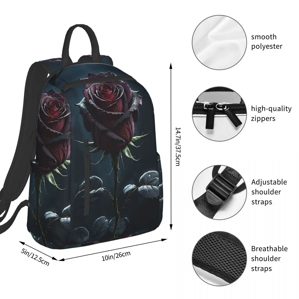 Gothic Black Rose And Blood Backpack Student BookBag Kids School Bag Laptop Shoulder Bags Boys Girls