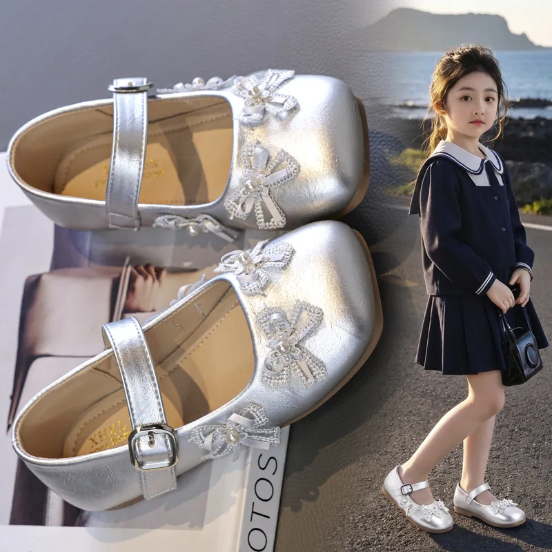 Spring Autumn Children's Leather Shoes Sweet Princess Shoes Girl Fashion Ballet Dress Versatile Kids Party Shoes Fashion Flats