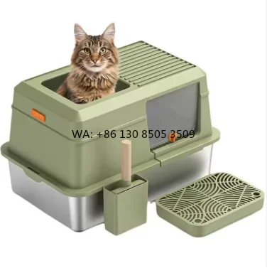 

Multi-color Stainless Steel Cat Box with Lid Enclosed Hign-Sided Box Large Metal Cat Box