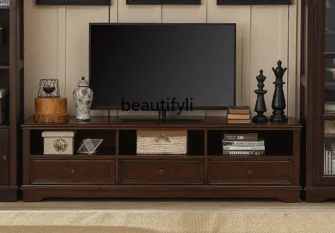 

K185 American Country Solid Wood Black Walnut Color Living Room TV Cabinet Home Furniture TV Cabinet