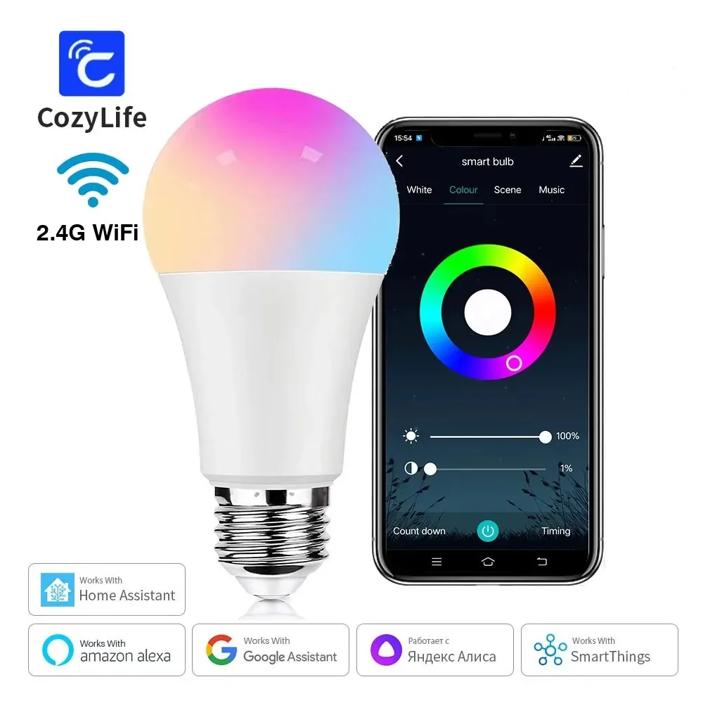 RGB E27 Wifi Smart Dimming Light Bulb Timer Voice Control CozyLife Support SmartThings Alexa Google Home Alice Home Assistant