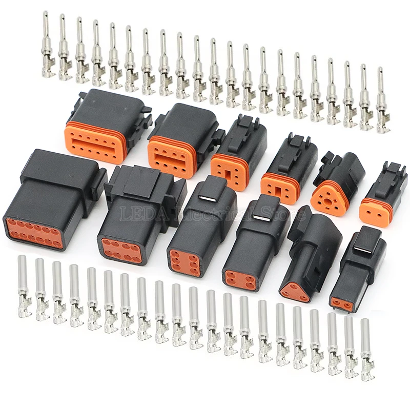 1Set DT Series Black Enhanced Seal Waterproof  Auto Connector 2/3/4/6/8/12 Pin Male Female Plug Socket For Automobile 22-16AWG