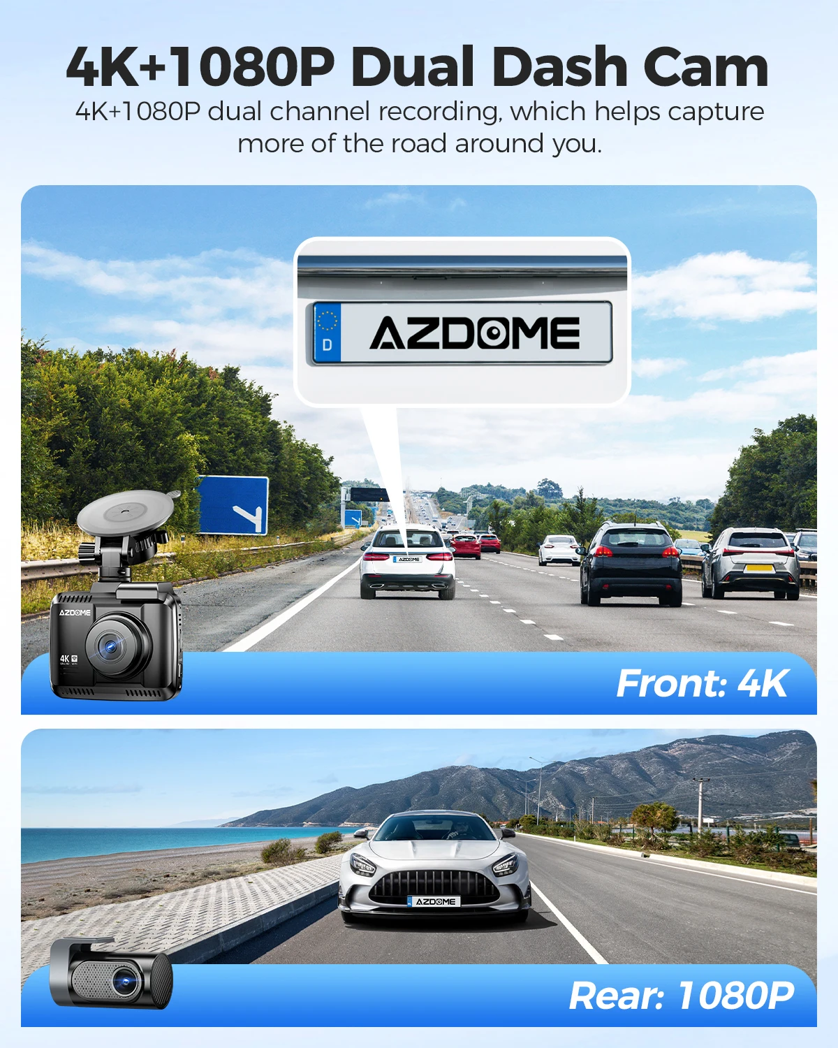 AZDOME 4K ADAS Dash Cam GS63H Pro Car DVR Built-in GPS WiFi Video Recorder Car Camera WDR Night Vision 24H Parking Monitor 1080P