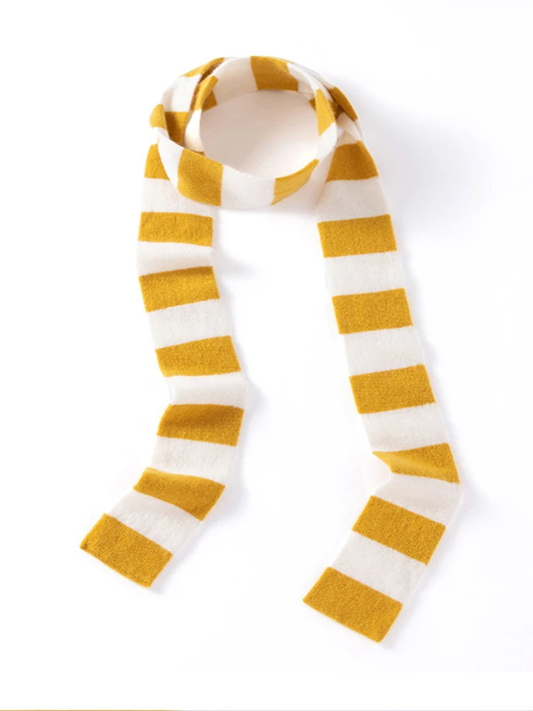 Fall/Winter Striped Color Blocked Knit Double-layer Seamless Scarf for Women High-quality Cashmere Slender Warm Y2K Small scarf