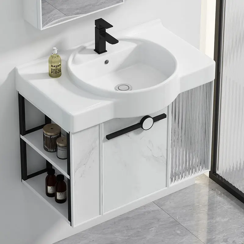 

Light luxury ceramic space aluminum bathroom cabinet toilet hand wash cabinet combination