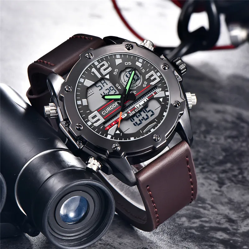 Men Big Brand Chronograph Watch Fashion Leather Band Dual Time Alarm Multi-function Sports Military Watches Relogio Masculino