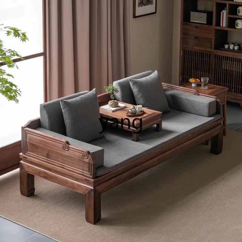 

LTT New Chinese Black Walnut Arhat Bed Small Apartment Song Style Aesthetic Zen Solid Wood Sofa Bed