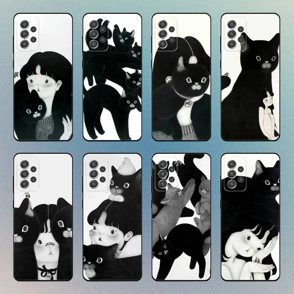

cute cat by artist Park Sung-O Phone Case For Samsung Galaxy S25,S24,S21,S22,S23,S30,With Bracket Cover