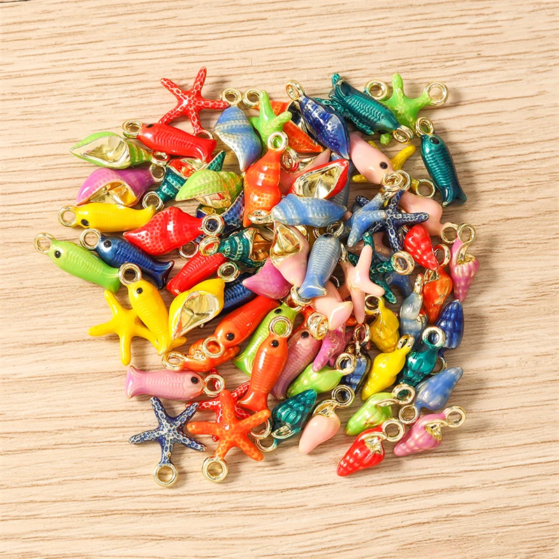 5 Stück niedliche, bunte Seestern- und Muschel-Anhänger für die Schmuckherstellung, Ohrringe, Halsketten, Armbänder, DIY-Bastelzubehör – Detail 4
