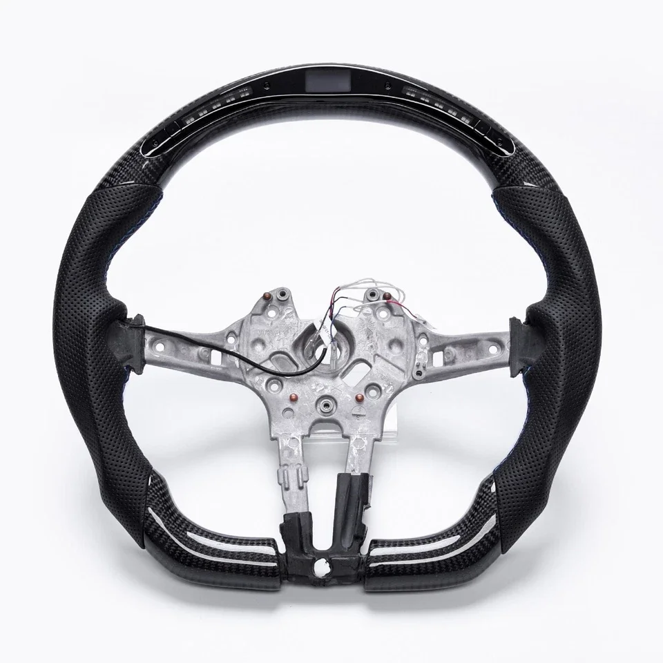 

LED Display Carbon Fiber Steering Wheel For BMW M5 M6 M8 5 6 7 Series F10 F11 F12 No Heated Perforated Leather M Color Stitch