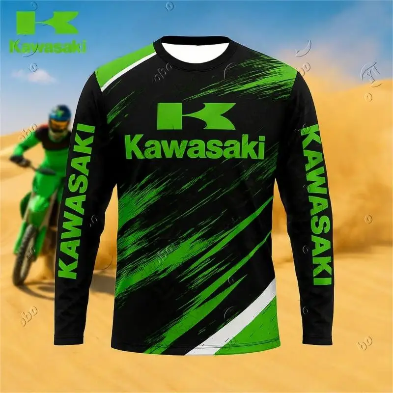 

Kawasaki Motocross Jersey for Men Long Sleeve Quick Dry Riding Shirt Breathable Comfortable Top for Dirt Bike and Mountain Use