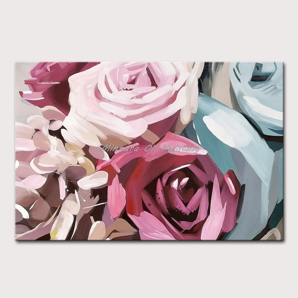 

Mintura Wall Picture for Living Room Oil Paintings on Canvas,Hand-Painted Two Beautiful Roses Home Decoration Wall Art No Frame