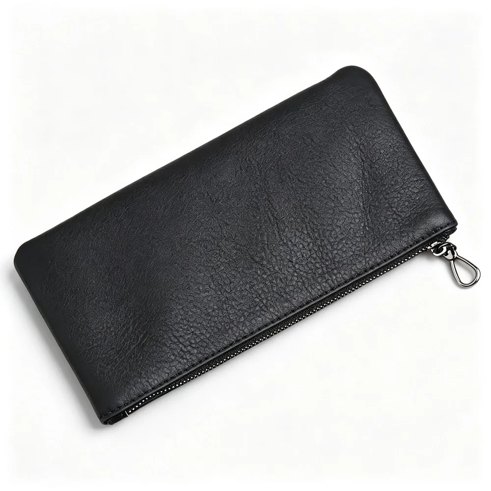 ZRCX Men\'s Genuine Leather Long Zipper Wallet First Layer Cowhide Youth Ultra-Thin Handbag Wallet Trendy Brand Simple Wallet