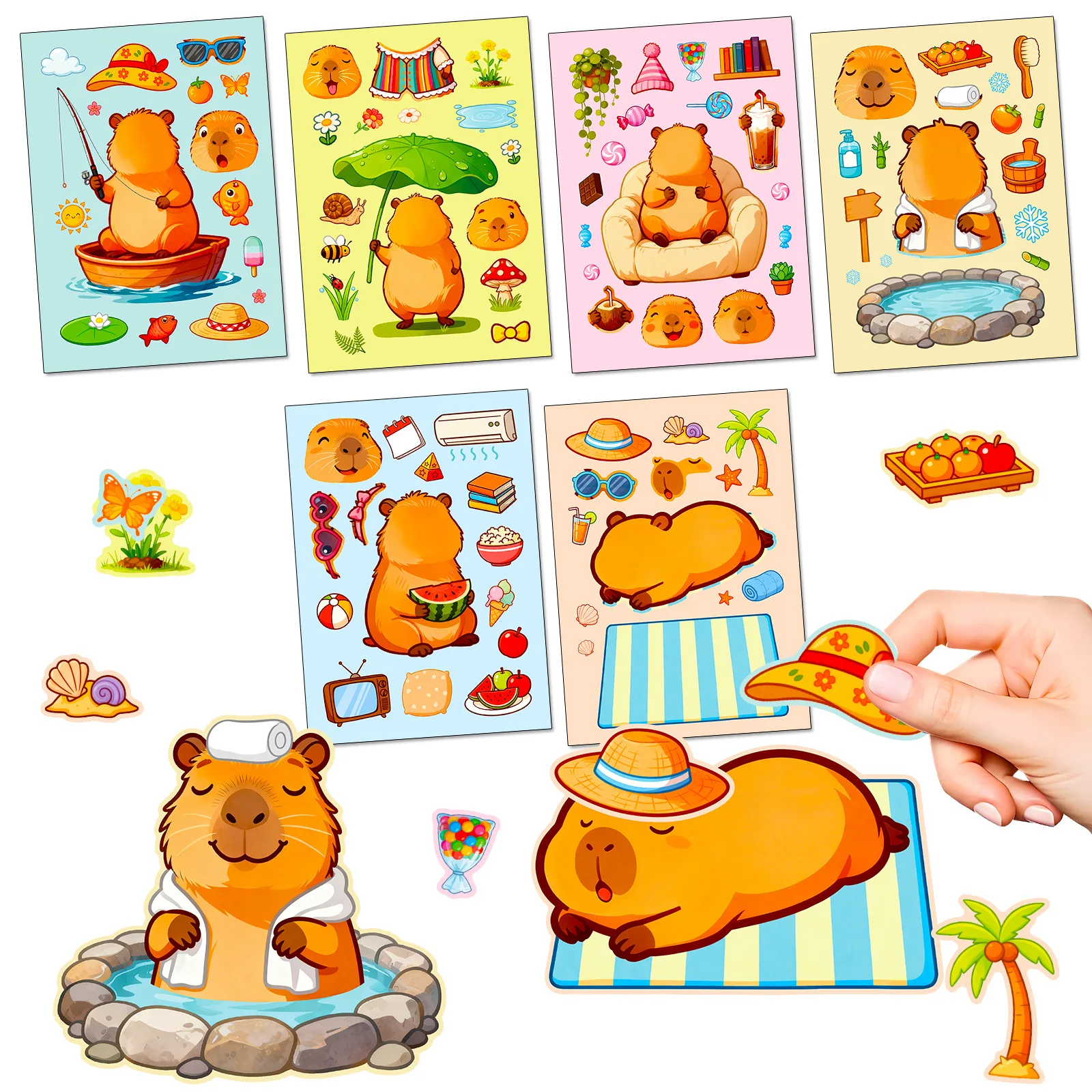 6/12 ورقة كابيبارا الحياة جعل وجه لغز ملصقات الاستحمام في عطلة الكرتون ملصق DIY الأمتعة الهاتف الغيتار ألعاب أطفال