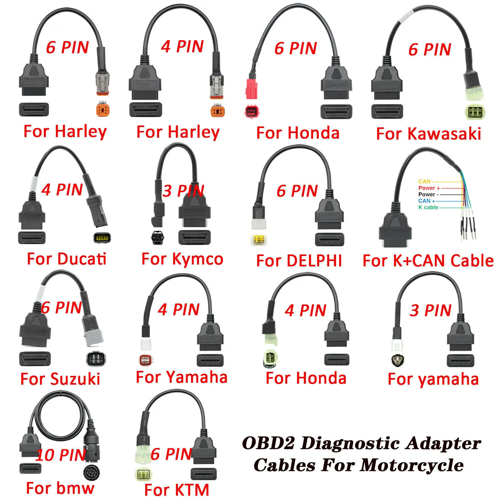 Motorcycle OBD2 Diagnostics Cable for Honda YAMAHA Suzuki Ducati Harley KTM Kawasaki Motorbike OBD Extension Adapter Connector