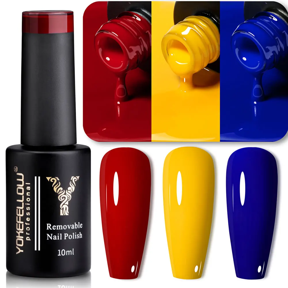 YOKEFELLOW-Clássico Primary Color Gel Nail Polish, Soak Off, fácil de DIY, qualquer mistura de cores, Nail Art, vermelho, azul, amarelo, 10ml