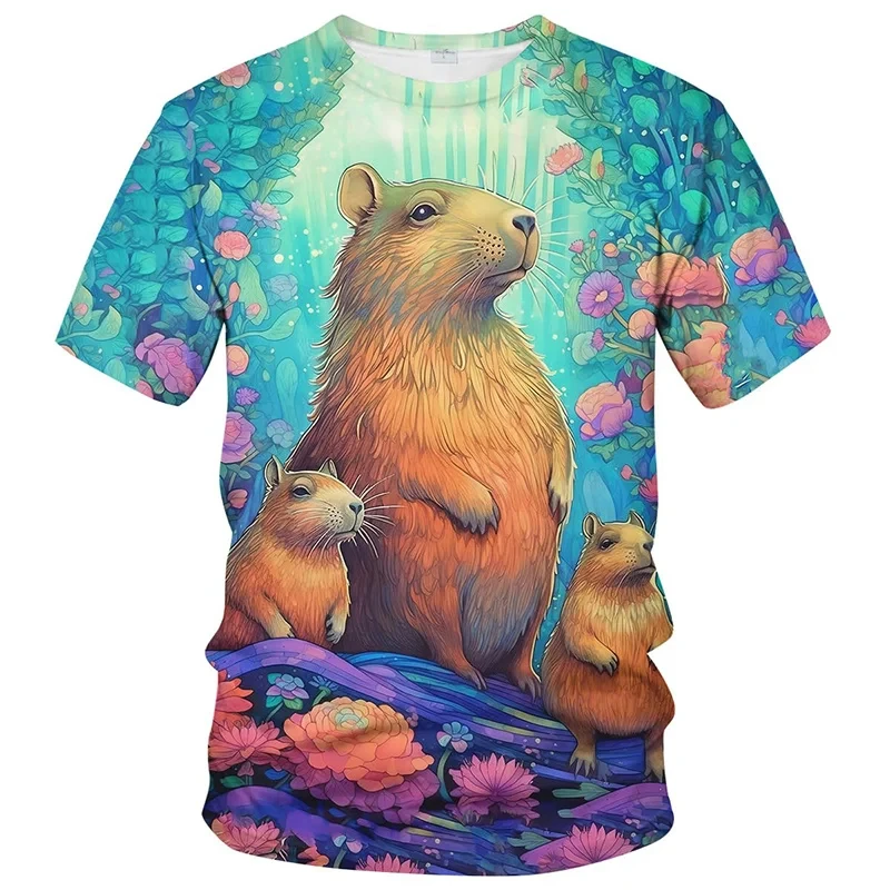 3D Print Cute Capybara Animal Graphic T Shirt Short Sleeve Funny Capy Tee Shirts Casual Oversized  Kid Tshirt Tops Clothes