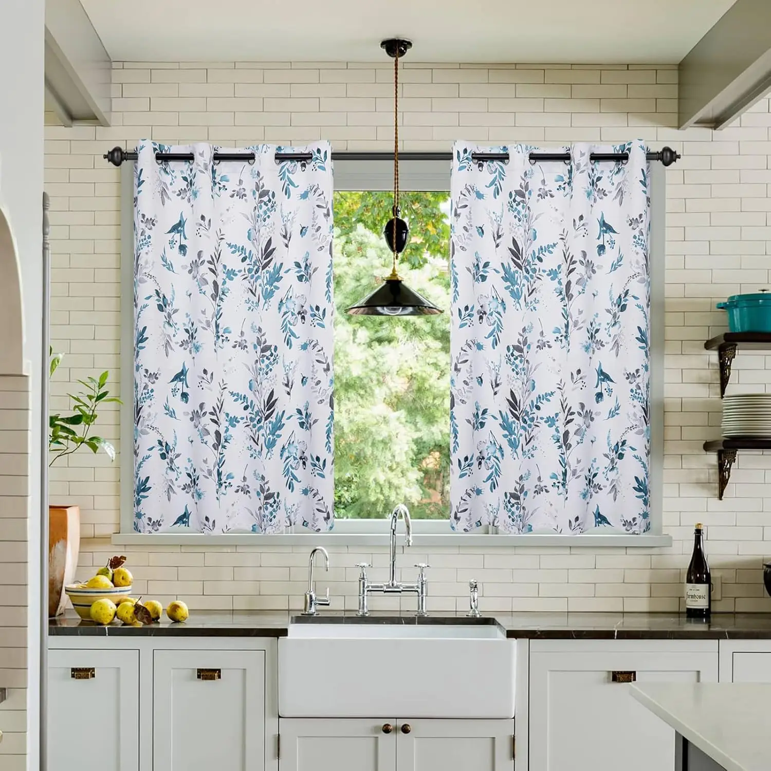 

Теплоизоляционные светонепроницаемые шторы с цветочным узором для кухни, 45 дюймов, с люверсами, в деревенском стиле