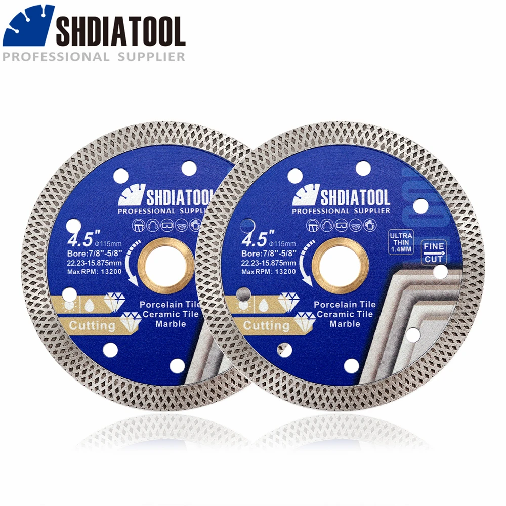 SHDIATOOL 2pcs 115mm Diamond Saw Blade Superthin Cutting Tile Disc Angle Grinder 4.5 inches Granite Cut Plate Marble Porcelain