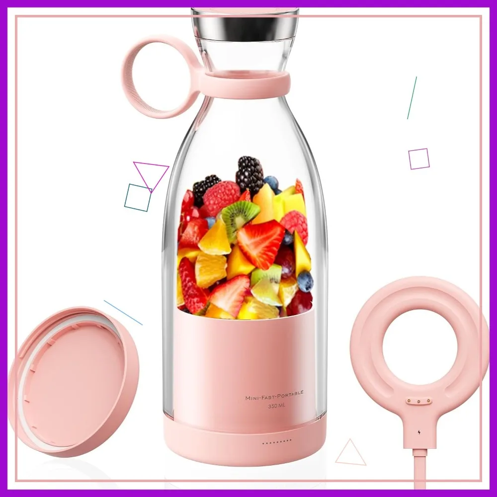

Portable Blender with 11.83oz Travel Cup, Stainless Steel Blades for Smoothies & Shakes, Pink