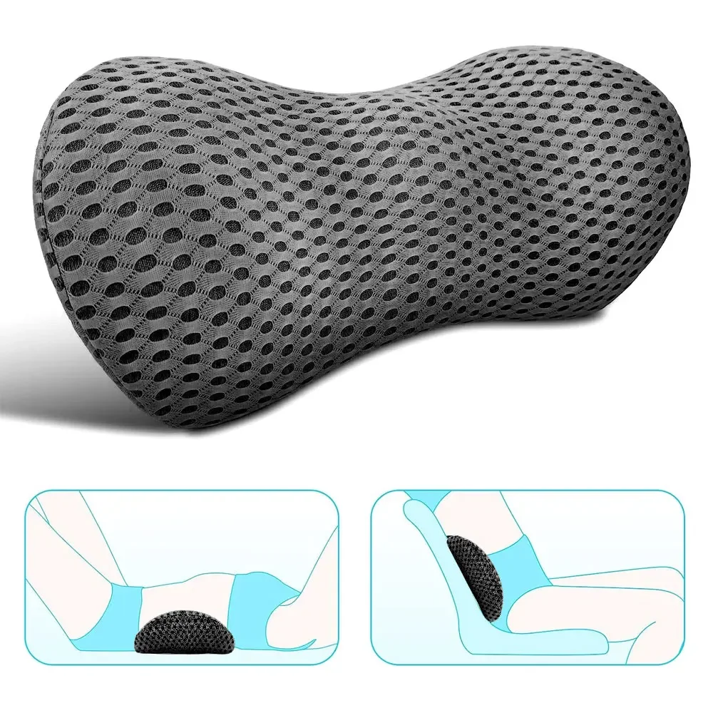 Lower Back Support Pillow, S-Shaped Memory Foam Lumbar Cushion, Breathable Mesh Cover,Waist Pain Relief for Long Sitting,Driving
